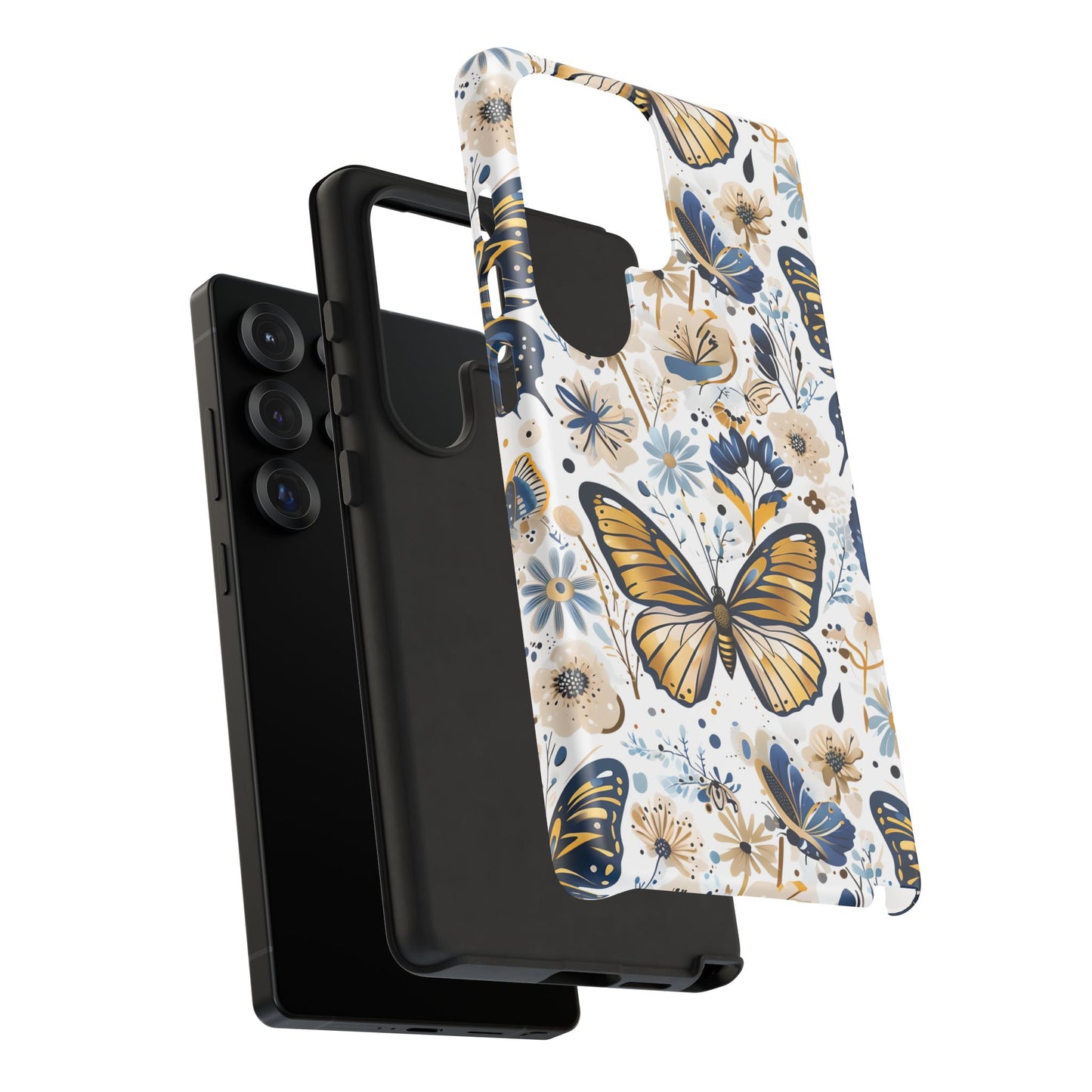 Navy & Gold Butterfly Floral Phone Case - Seamless Pattern Design Cover