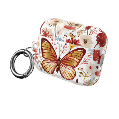 Gold & Red Butterfly Floral AirPod Case — Decorative Charging Case