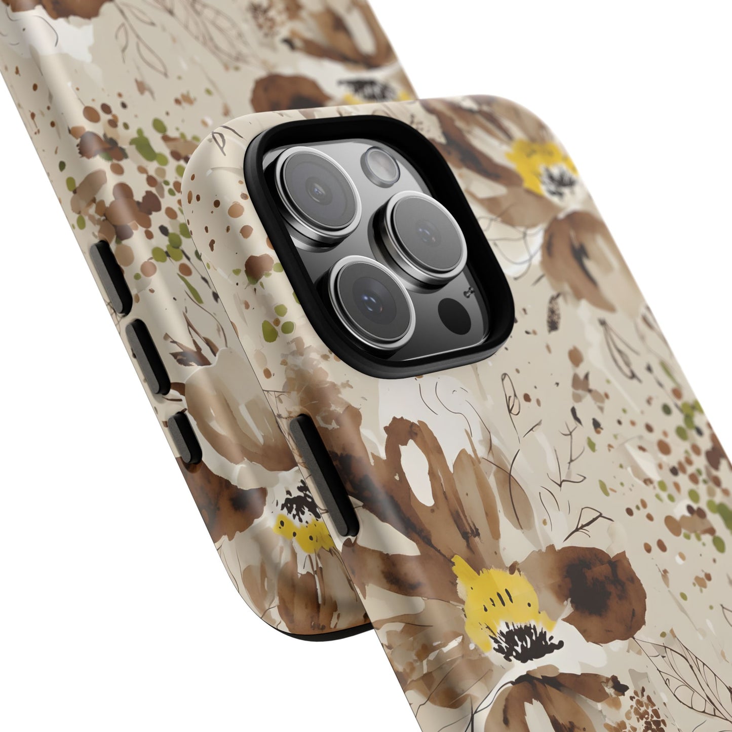 Brown Watercolor Floral Phone Case — Seamless Pastel Flower Protective Design Cover