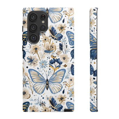 Blue & Gold Butterfly Floral Phone Case - Seamless Pattern Design Cover