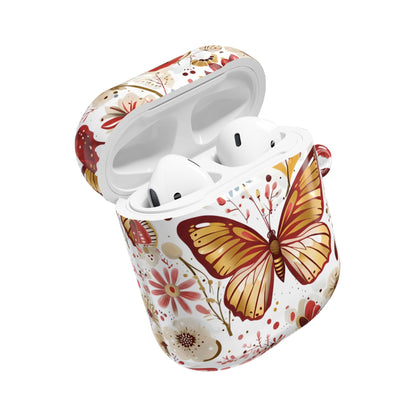 Gold & Red Butterfly Floral AirPod Case — Decorative Charging Case