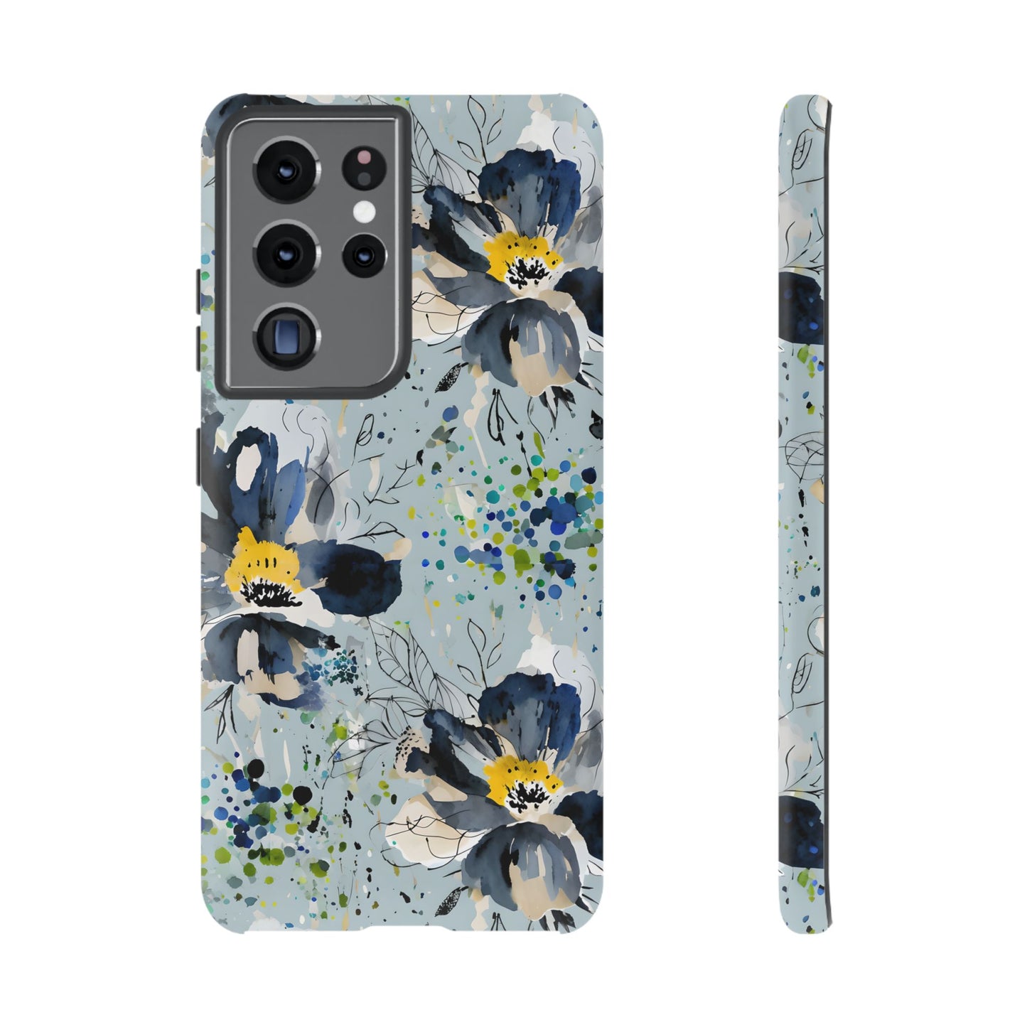 Blue Watercolor Floral Phone Case — Seamless Pastel Flower Protective Design Cover