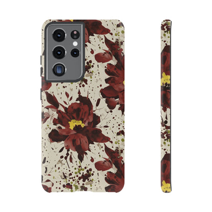 Royral Red Watercolor Floral Phone Case — Seamless Pastel Flower Protective Design Cover