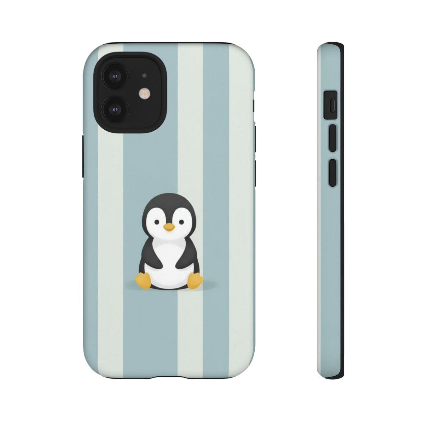 Baby Penguin Sitting Phone Case —  Blue Striped Protective Design Cover