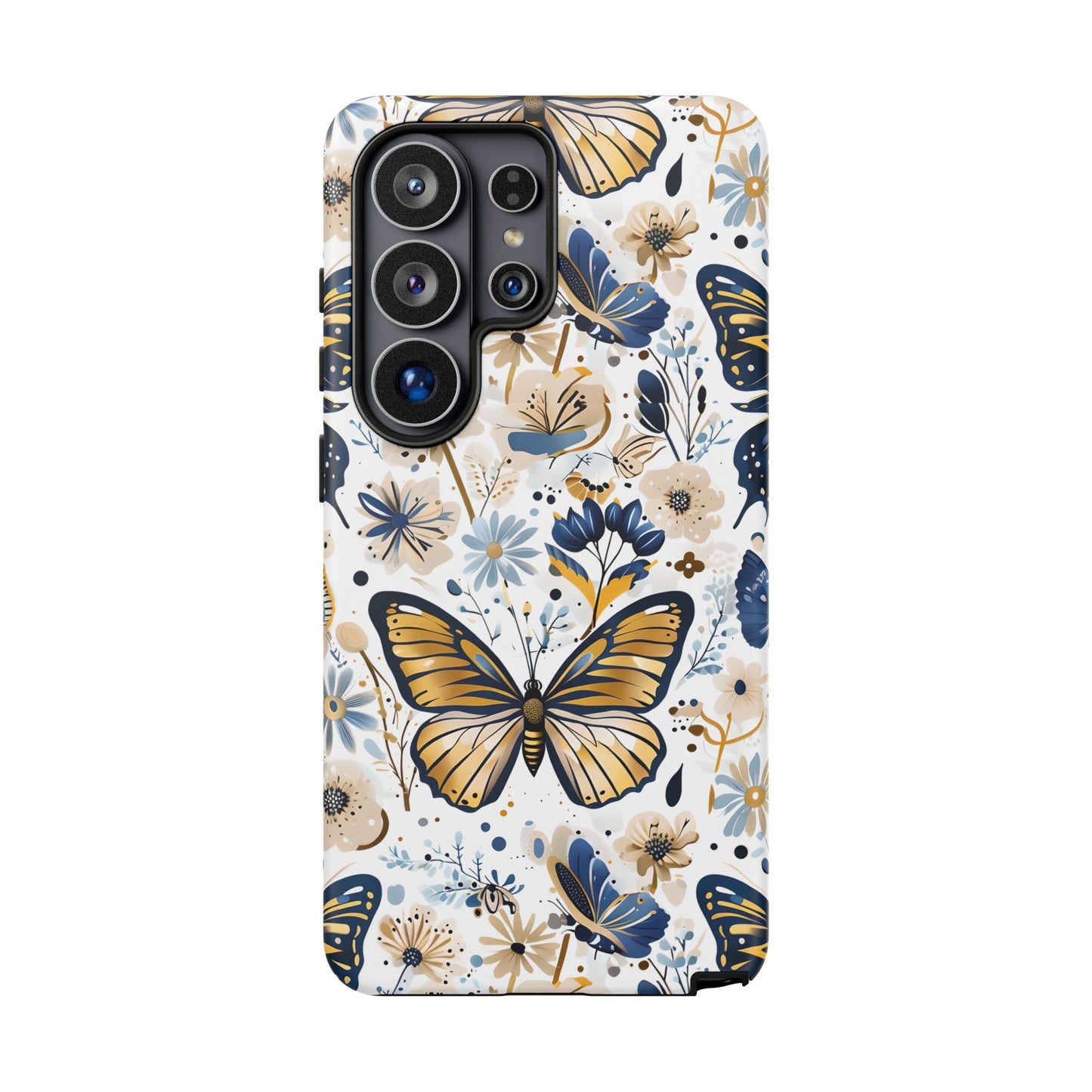 Navy & Gold Butterfly Floral Phone Case - Seamless Pattern Design Cover