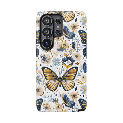 Navy & Gold Butterfly Floral Phone Case - Seamless Pattern Design Cover