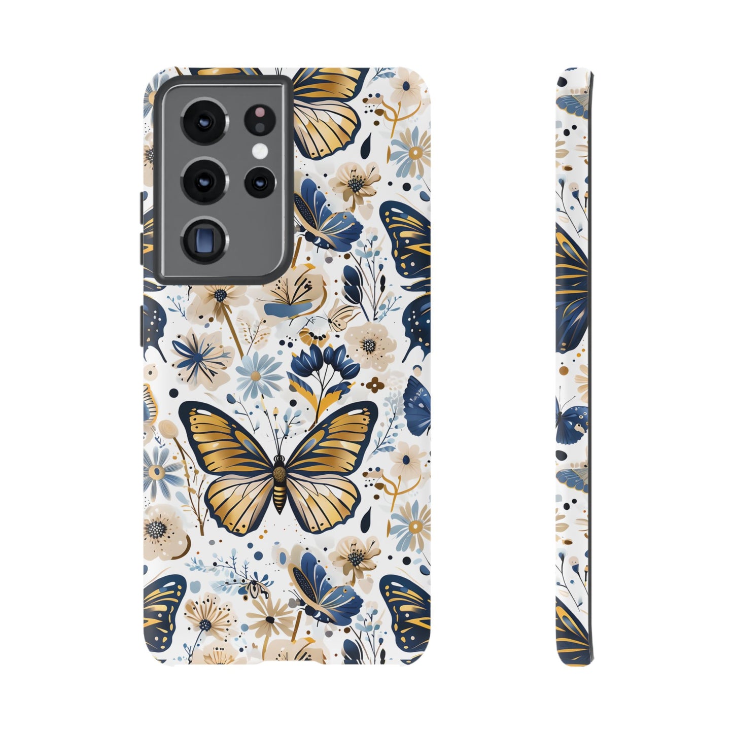 Navy & Gold Butterfly Floral Phone Case - Seamless Pattern Design Cover