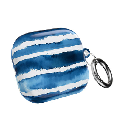 Blue Watercolor Stripe AirPod Case — Coastal Wave Protective Cover