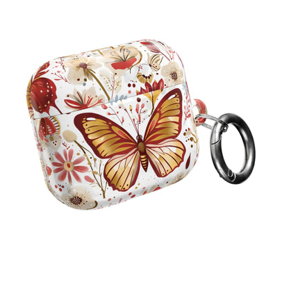 Gold & Red Butterfly Floral AirPod Case — Decorative Charging Case