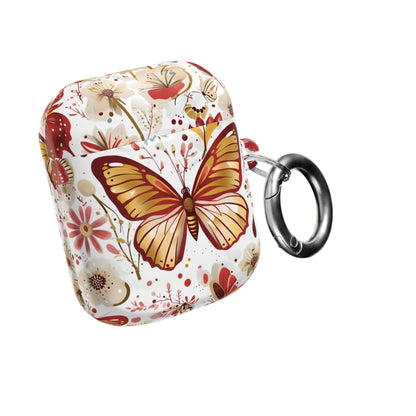 Gold & Red Butterfly Floral AirPod Case — Decorative Charging Case