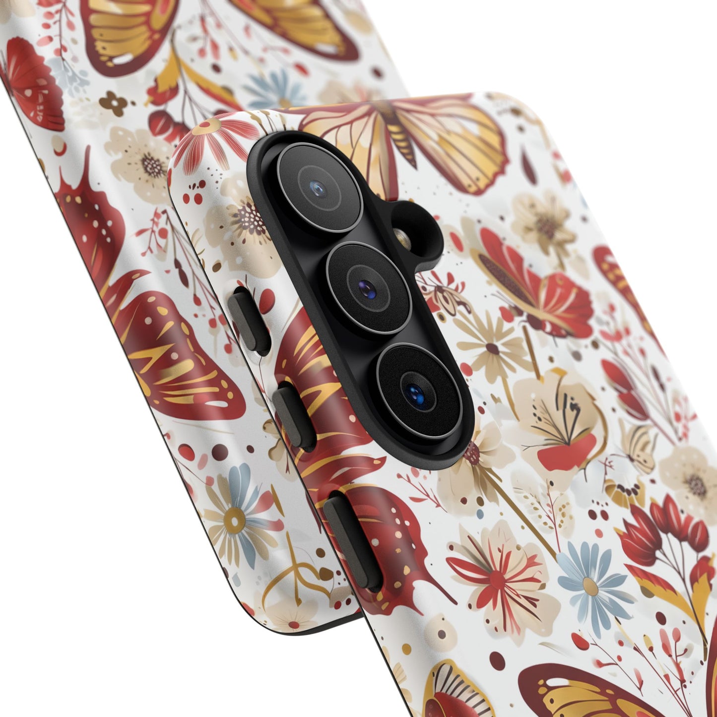 Red & Gold Butterfly Floral Phone Case - Seamless Pattern Design Cover