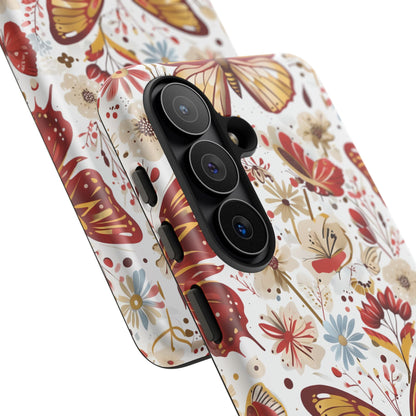 Red & Gold Butterfly Floral Phone Case - Seamless Pattern Design Cover