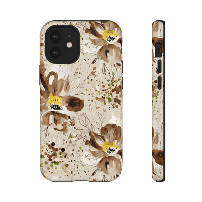 Brown Watercolor Floral Phone Case — Seamless Pastel Flower Protective Design Cover