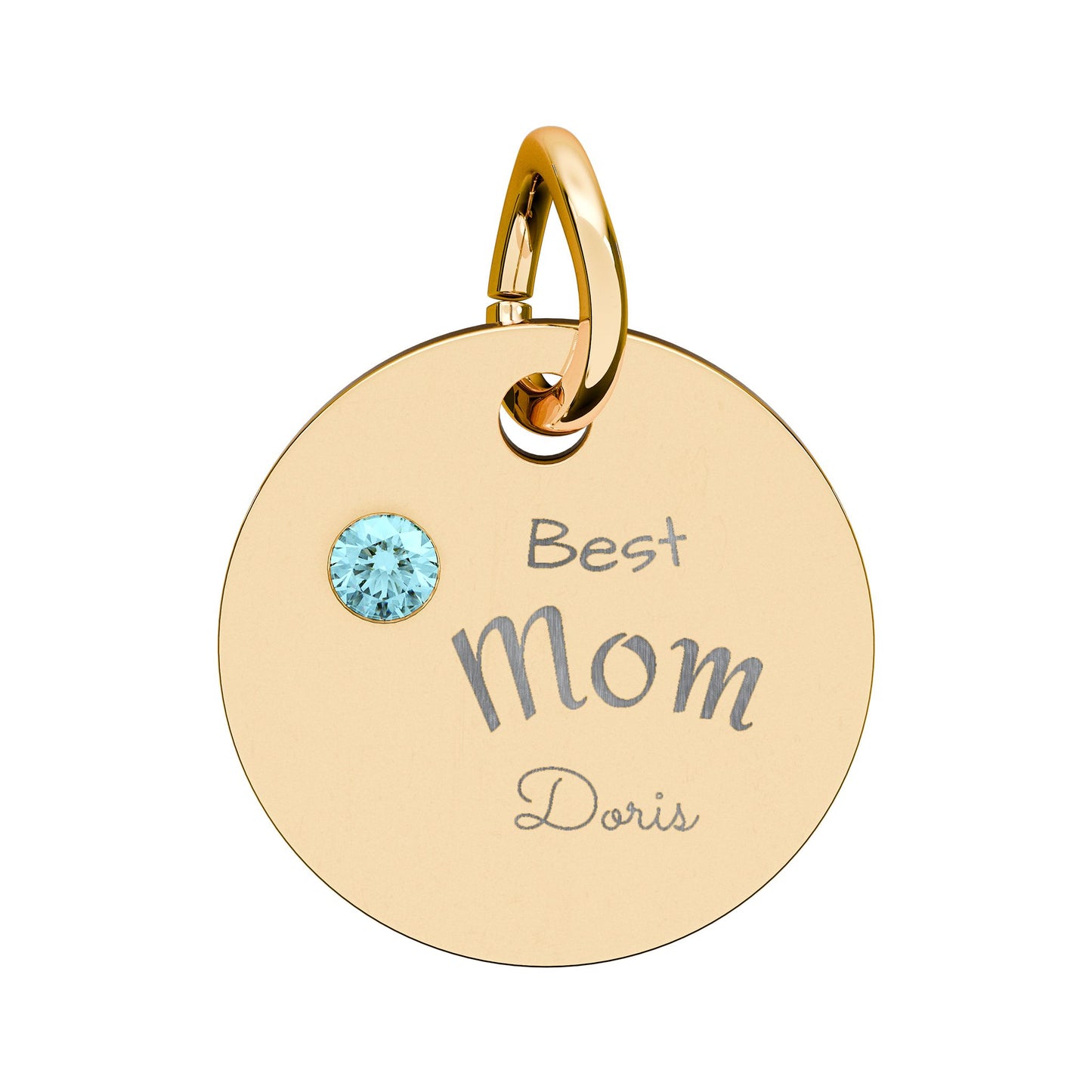 Custom Engravable Birthstone Circle Charm "Best Mom" Pendant