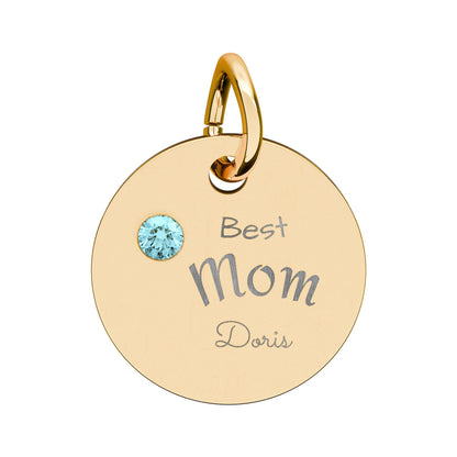Custom Engravable Birthstone Circle Charm "Best Mom" Pendant