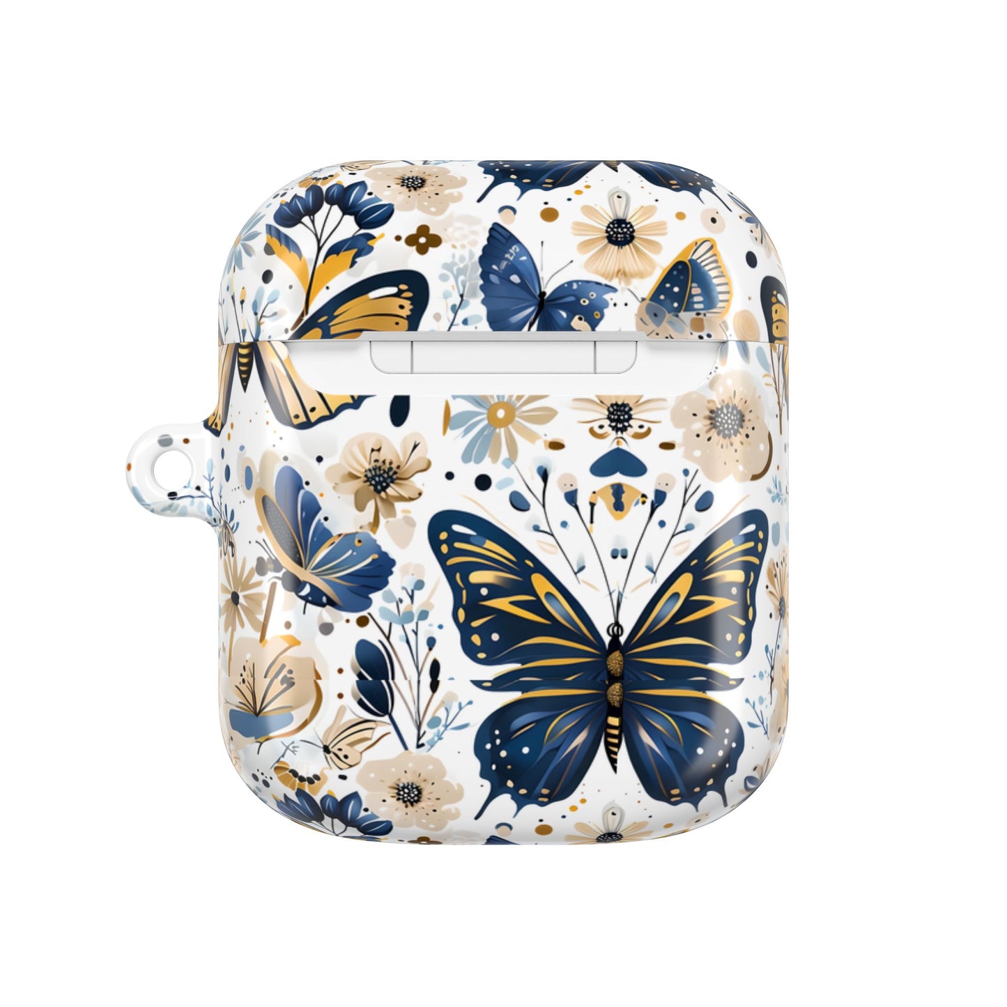 Gold & Navy Butterfly Floral AirPod Case — Decorative Charging Case