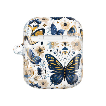 Gold & Navy Butterfly Floral AirPod Case — Decorative Charging Case