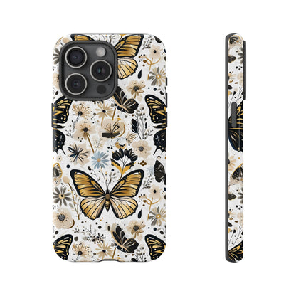 Black & Gold Butterfly Floral Phone Case - Seamless Pattern Design Cover