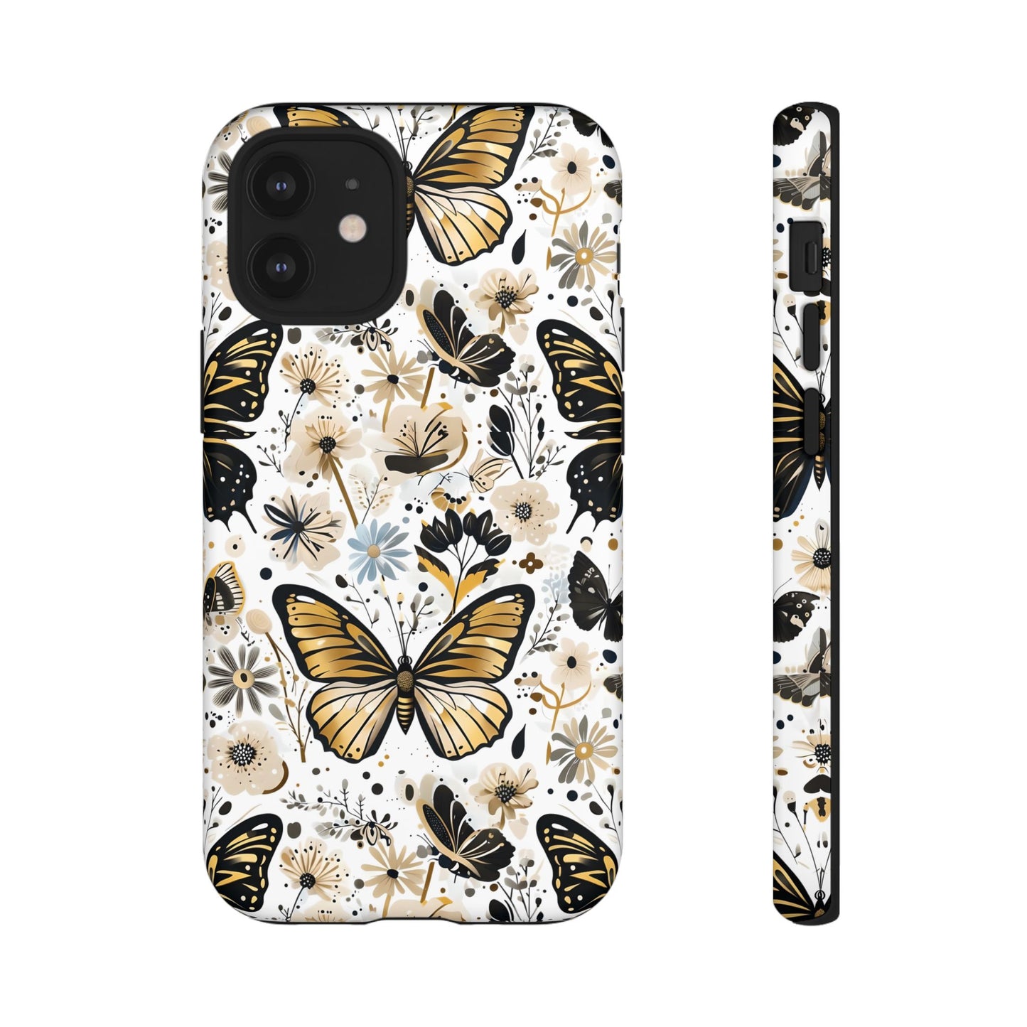 Black & Gold Butterfly Floral Phone Case - Seamless Pattern Design Cover