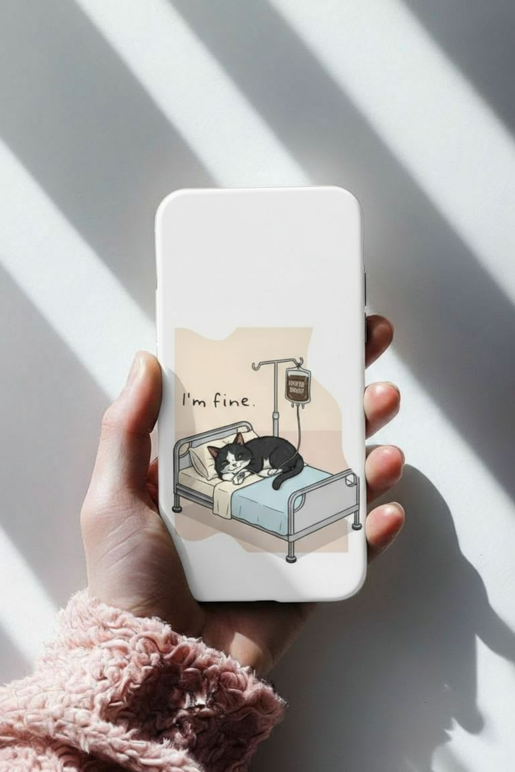"I'm fine" Cat lying in bed - Tuxedo Cat Protective Design Cover