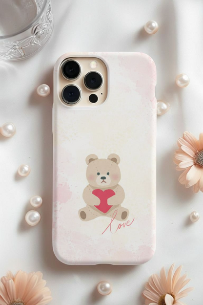 Teddy Bear Heart Phone Case – 'Love' Pastel Protective Design Cover