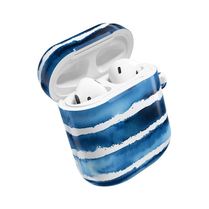 Blue Watercolor Stripe AirPod Case — Coastal Wave Protective Cover