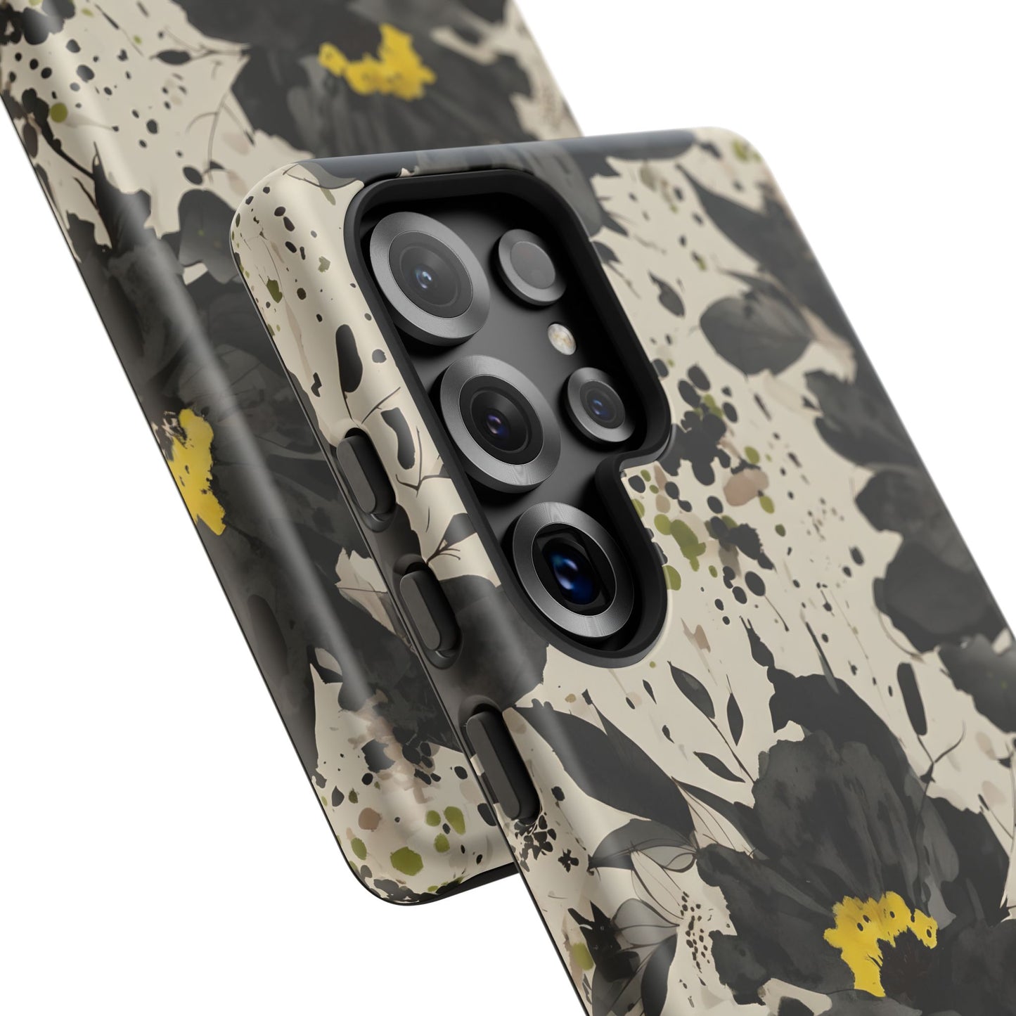 Black Watercolor Floral Phone Case — Seamless Pastel Flower Protective Design Cover