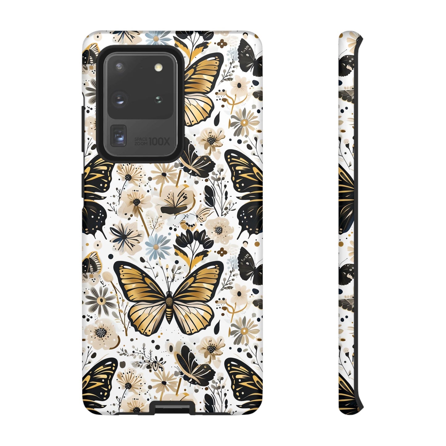 Black & Gold Butterfly Floral Phone Case - Seamless Pattern Design Cover