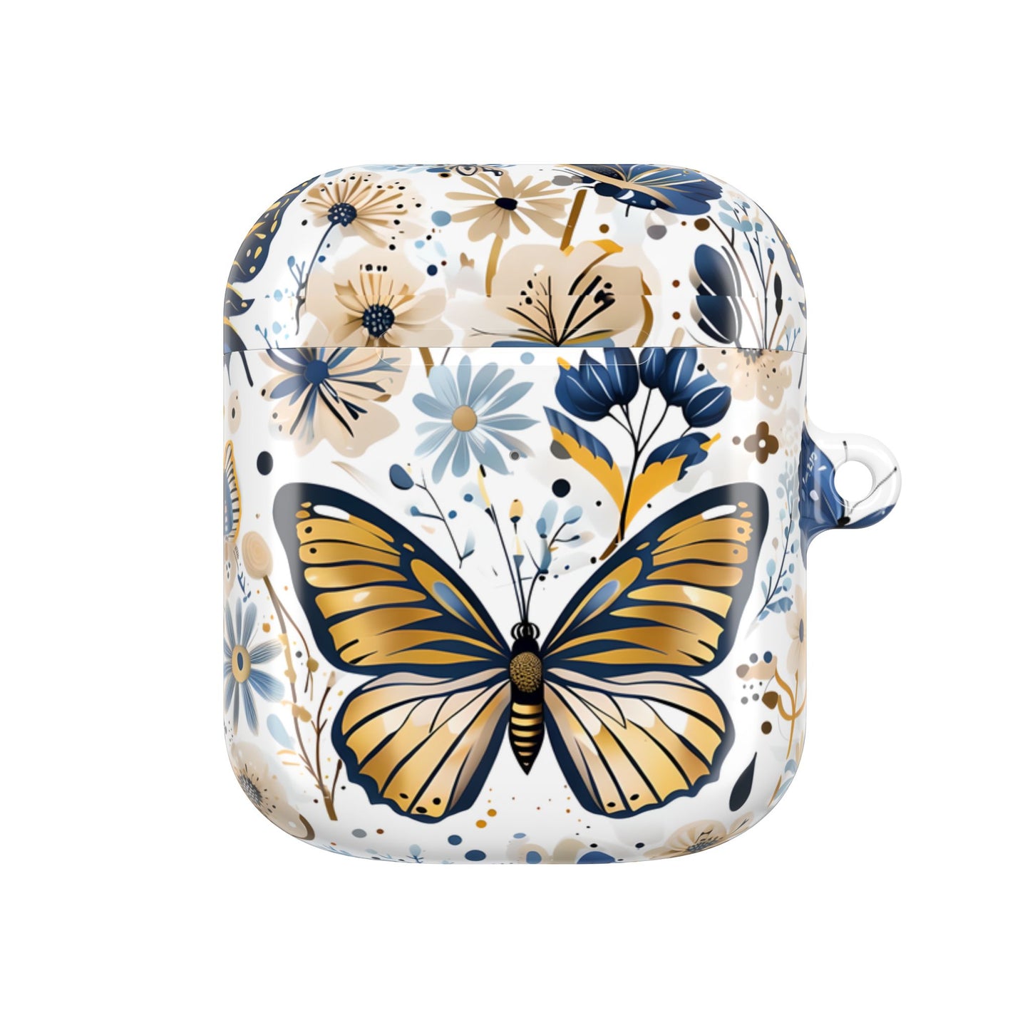 Gold & Navy Butterfly Floral AirPod Case — Decorative Charging Case