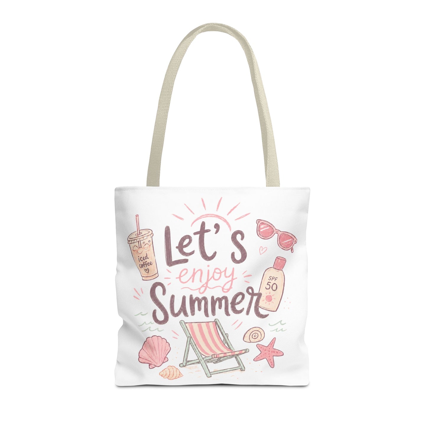 Let's Enjoy Summer Tote Bag — Beach Chair & Seashell Graphic