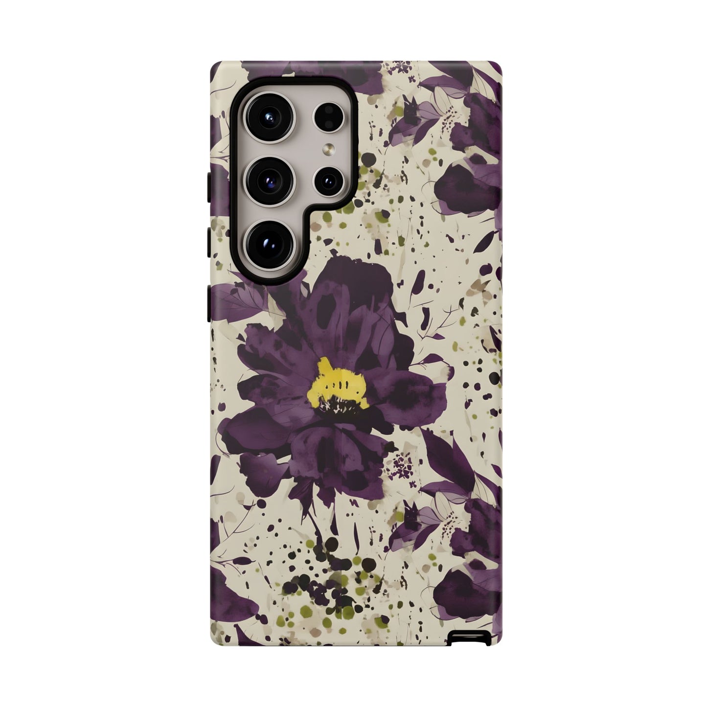 Royral Purple Watercolor Floral Phone Case — Seamless Pastel Flower Protective Design Cover