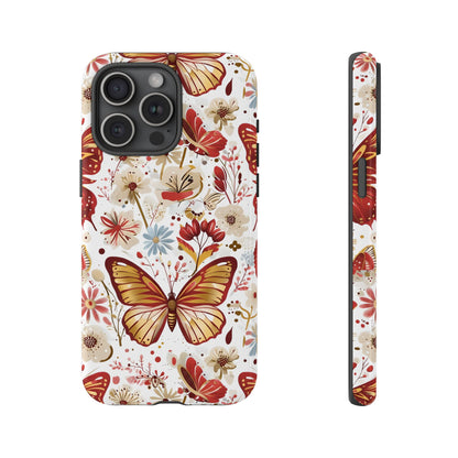 Red & Gold Butterfly Floral Phone Case - Seamless Pattern Design Cover
