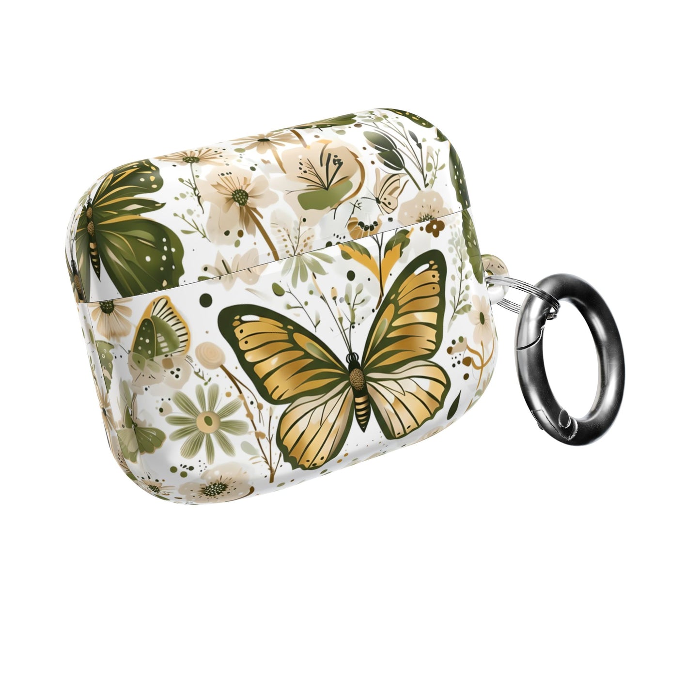Olive Green Butterfly Floral AirPod Case — Decorative Charging Case
