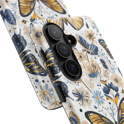 Navy & Gold Butterfly Floral Phone Case - Seamless Pattern Design Cover
