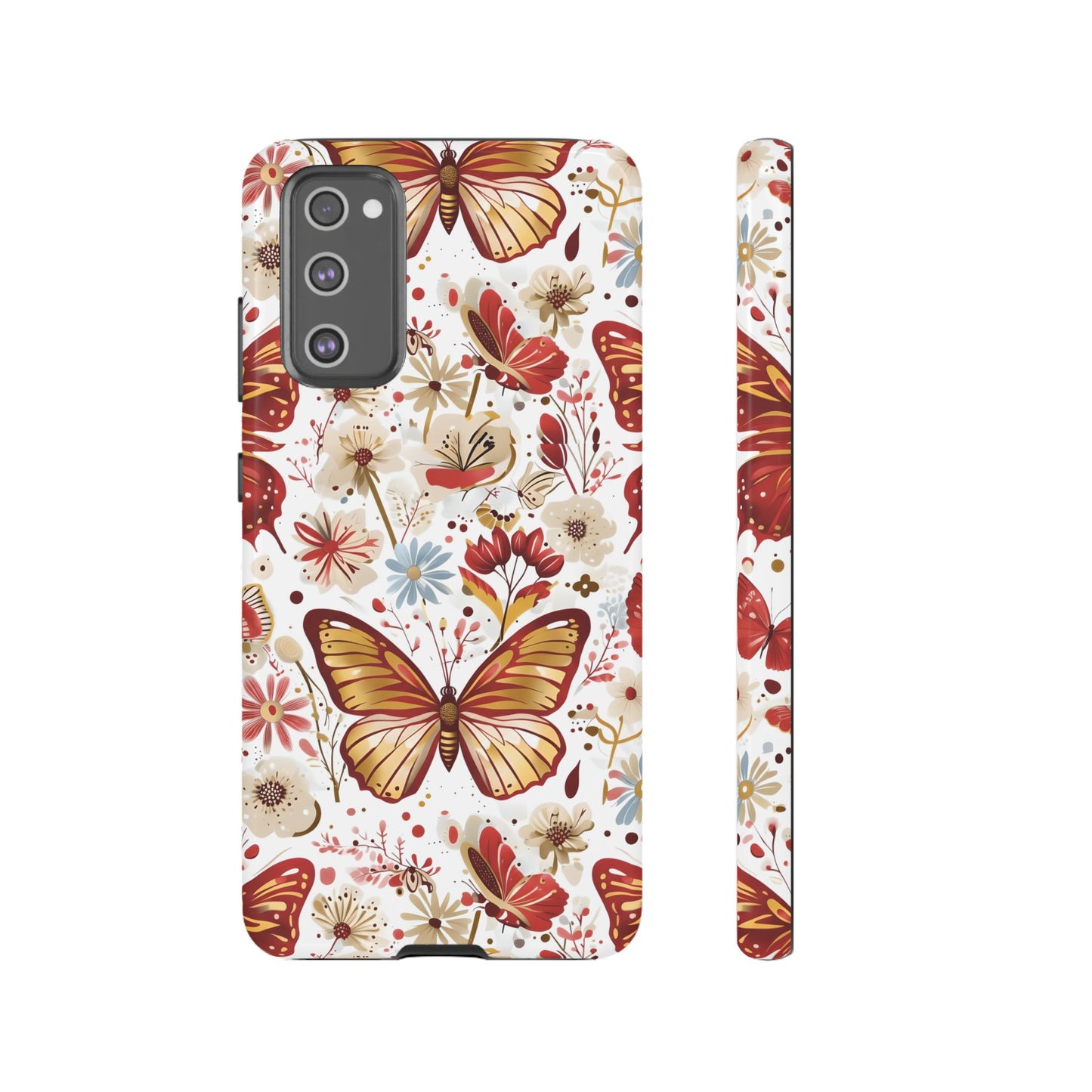 Red & Gold Butterfly Floral Phone Case - Seamless Pattern Design Cover