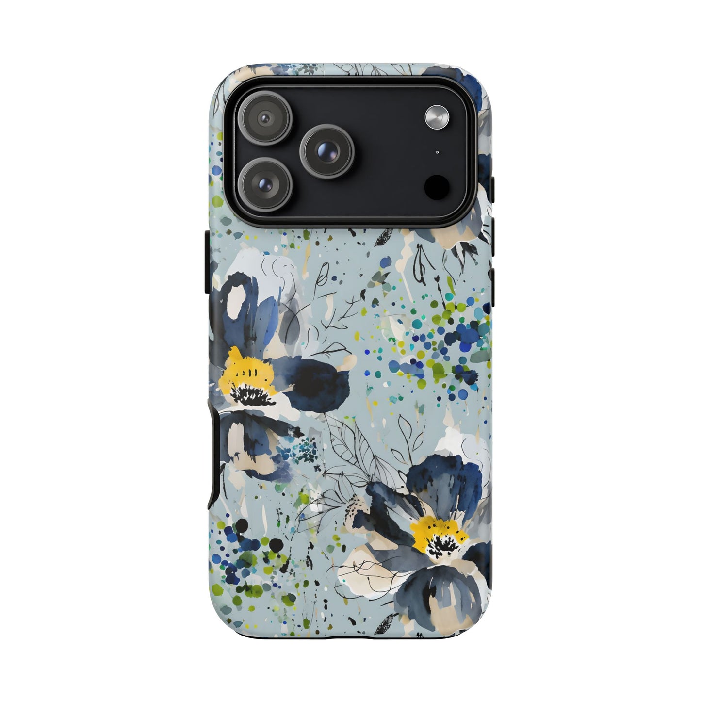 Blue Watercolor Floral Phone Case — Seamless Pastel Flower Protective Design Cover
