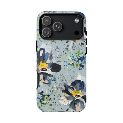 Blue Watercolor Floral Phone Case — Seamless Pastel Flower Protective Design Cover