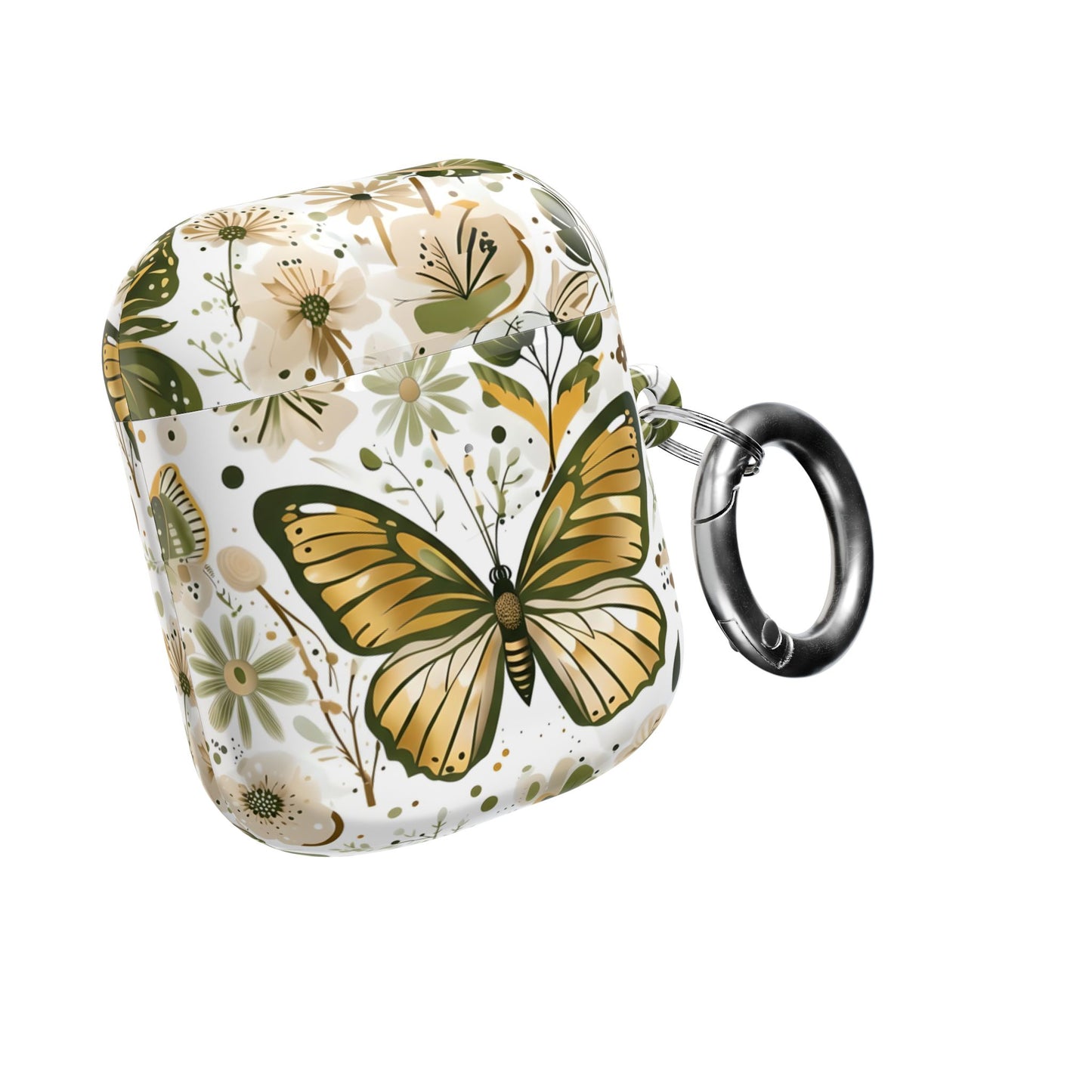 Olive Green Butterfly Floral AirPod Case — Decorative Charging Case