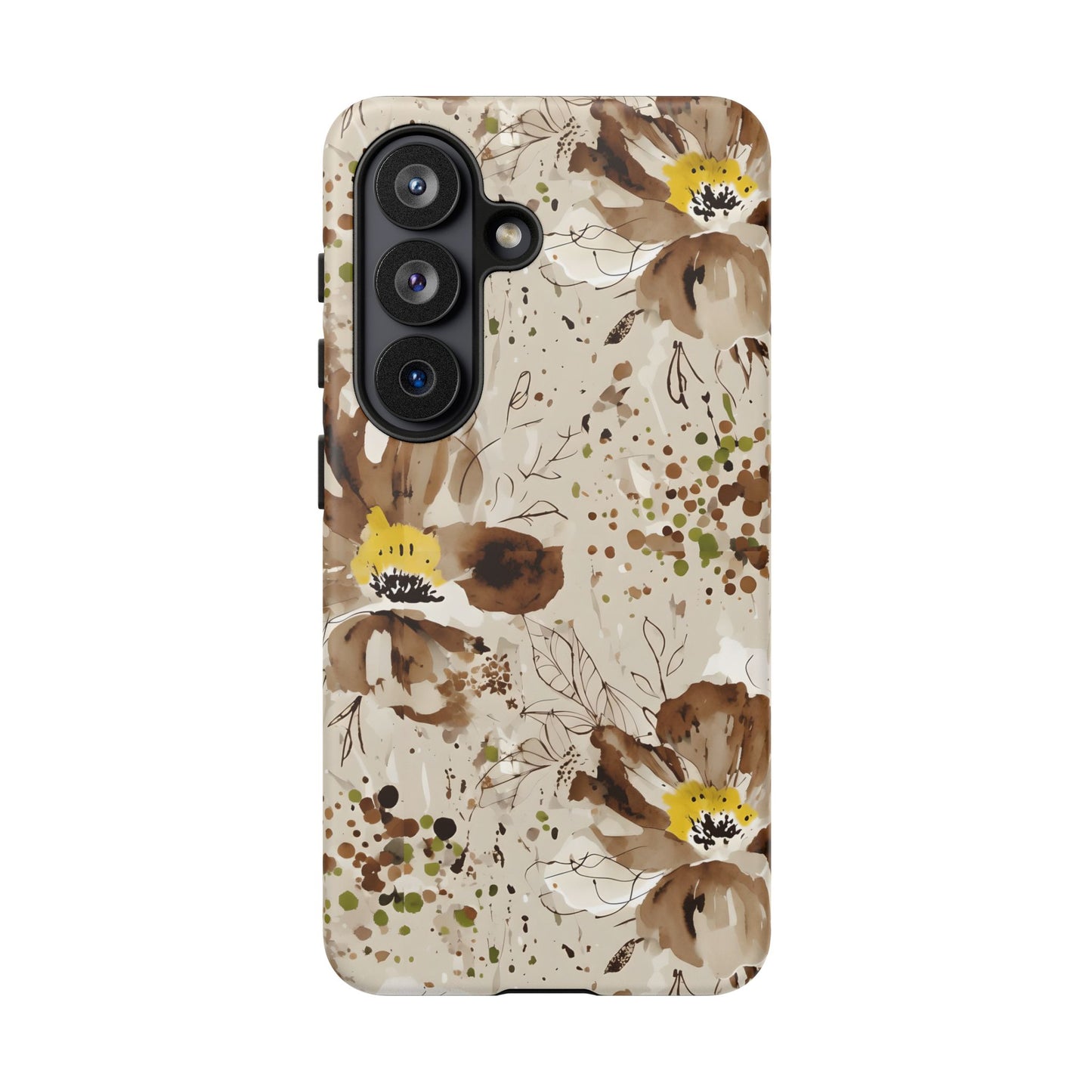 Brown Watercolor Floral Phone Case — Seamless Pastel Flower Protective Design Cover