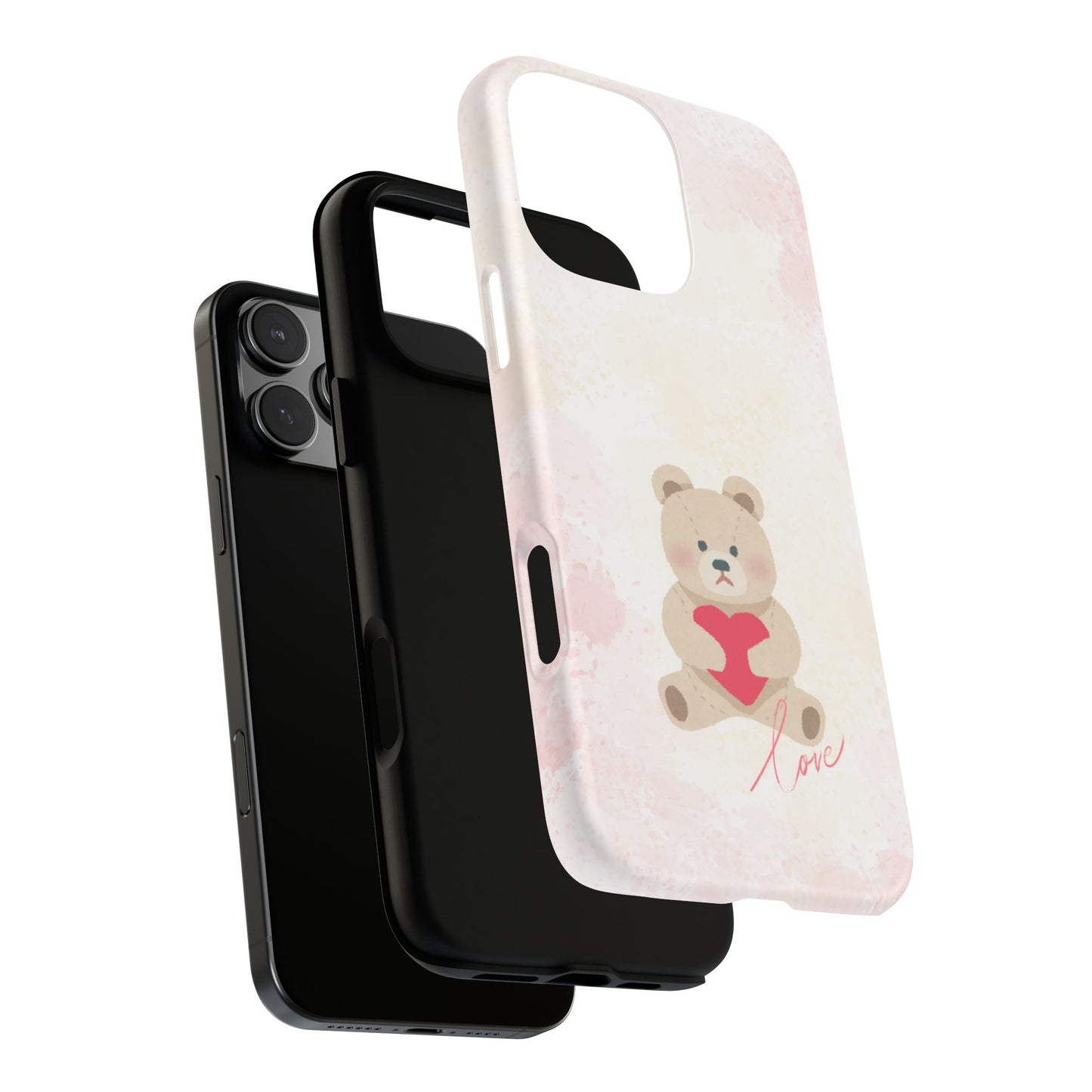 Teddy Bear Heart Phone Case – 'Love' Pastel Protective Design Cover