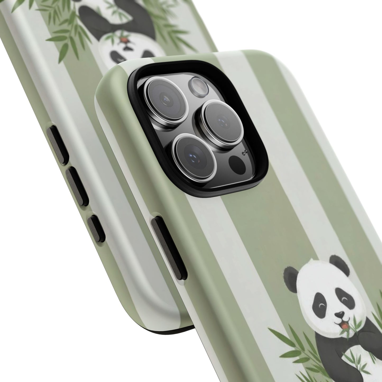 Panda cub Eating Bamboo leaves Phone Case – Olive green Striped Protective Design Cover