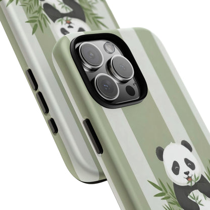 Panda cub Eating Bamboo leaves Phone Case – Olive green Striped Protective Design Cover