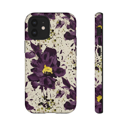 Royral Purple Watercolor Floral Phone Case — Seamless Pastel Flower Protective Design Cover