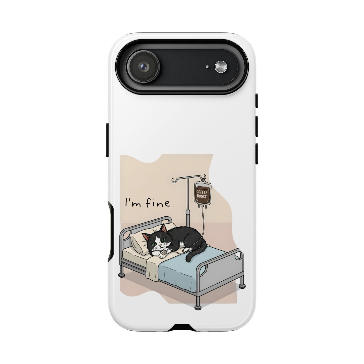 "I'm fine" Cat lying in bed - Tuxedo Cat Protective Design Cover