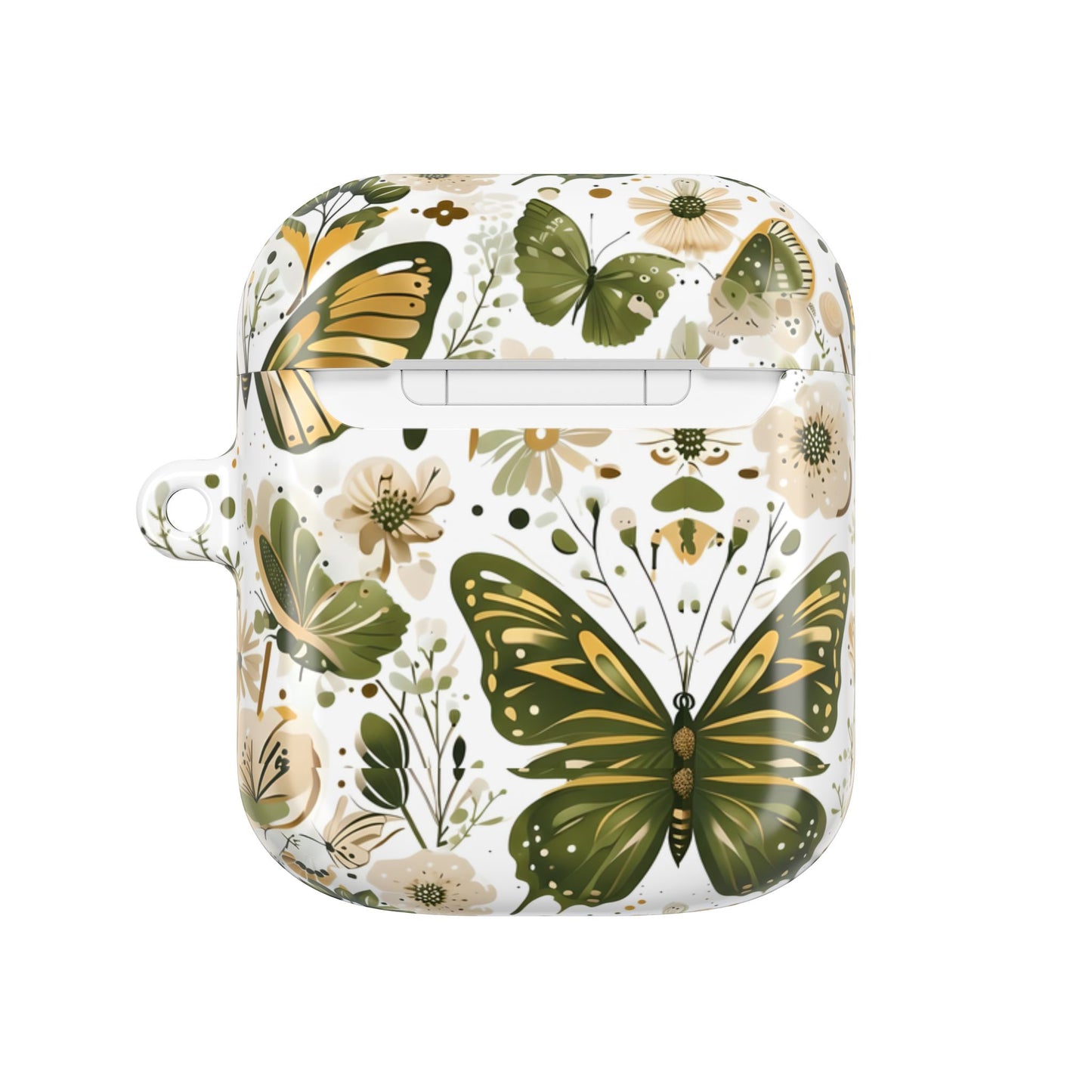 Olive Green Butterfly Floral AirPod Case — Decorative Charging Case