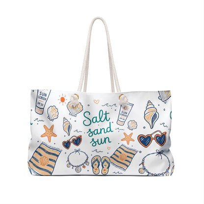 Salt Sand Sun Weekender Bag — Beach Tote with Seashells & Sunglasses Print