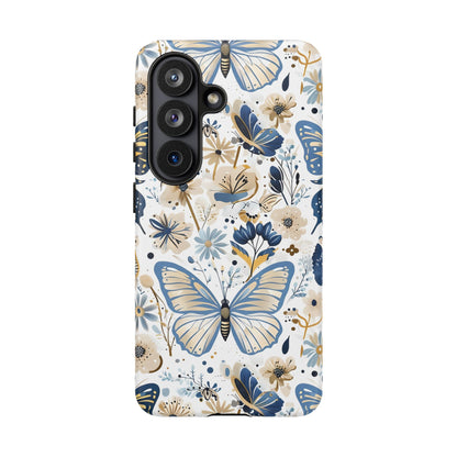 Blue & Gold Butterfly Floral Phone Case - Seamless Pattern Design Cover