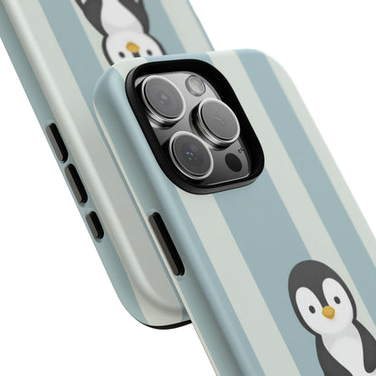 Baby Penguin Sitting Phone Case —  Blue Striped Protective Design Cover