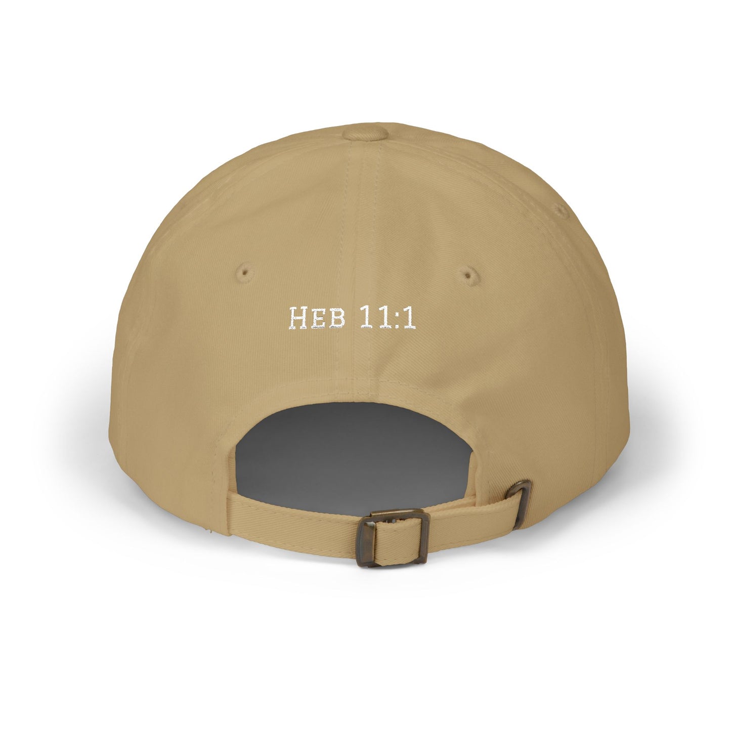 Faith Dad Cap — 'faith.' Front with Heb 11:1 Back Embroidered Baseball Hat