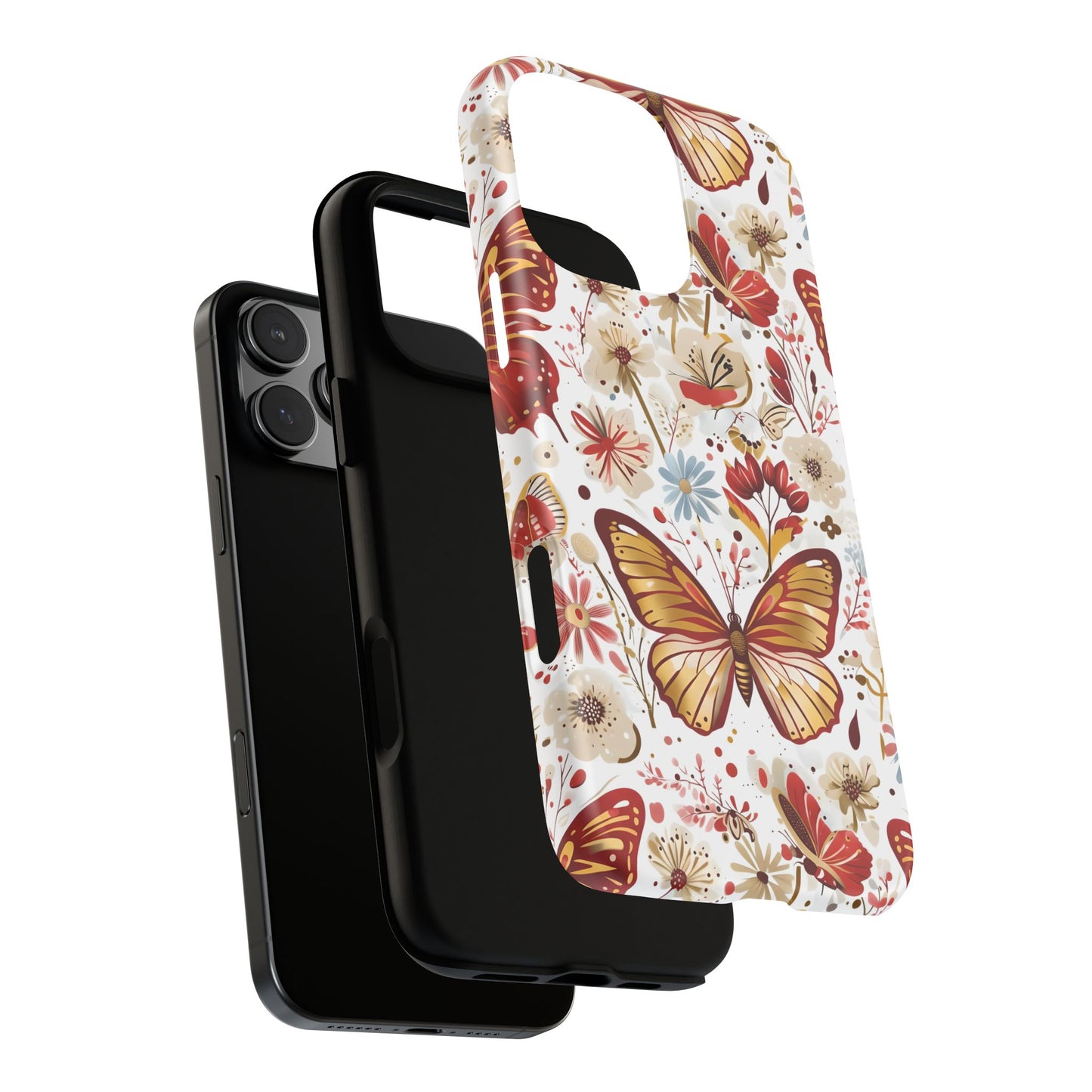 Red & Gold Butterfly Floral Phone Case - Seamless Pattern Design Cover